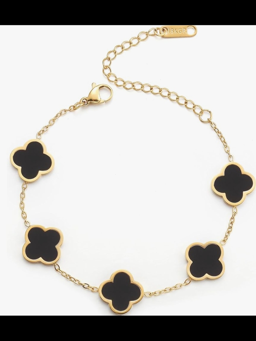 Gold and Black Clover Link Bracelet NEW